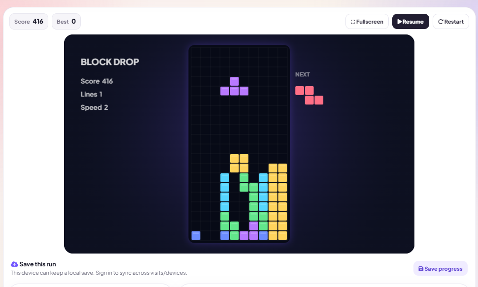 Block Drop browser game preview