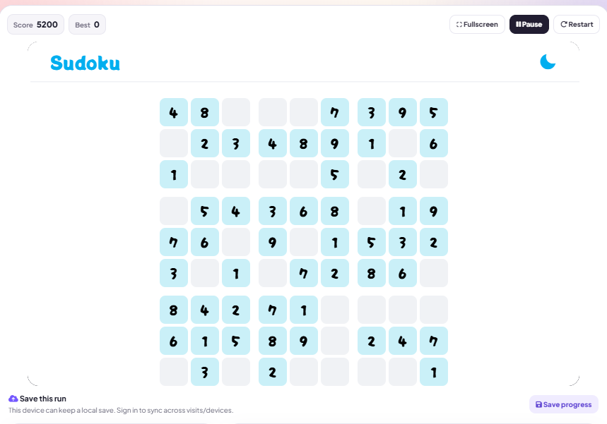 Sudoku browser game preview