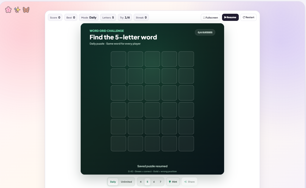 Word Grid Challenge daily word game preview
